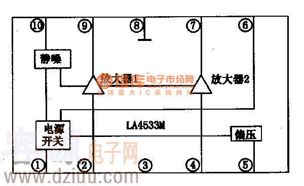LA4533 M集成塊的內(nèi)電路方框圖