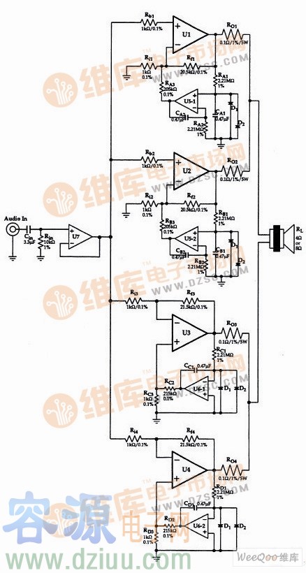 多組LM4780并聯(lián)輸出<a href=http://m.flswjt.cn/gongfangdianlu/ target=_blank class=infotextkey>功放電路</a>