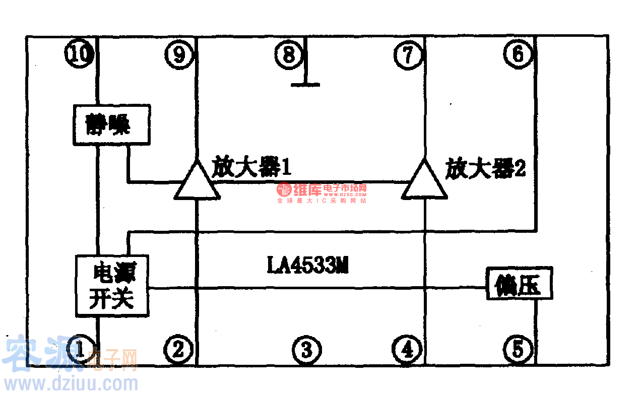 LA4533M-雙聲道音頻<a href=http://m.flswjt.cn/tags-etagid60-0.html target=_blank class=infotextkey>功放集成電路</a>圖