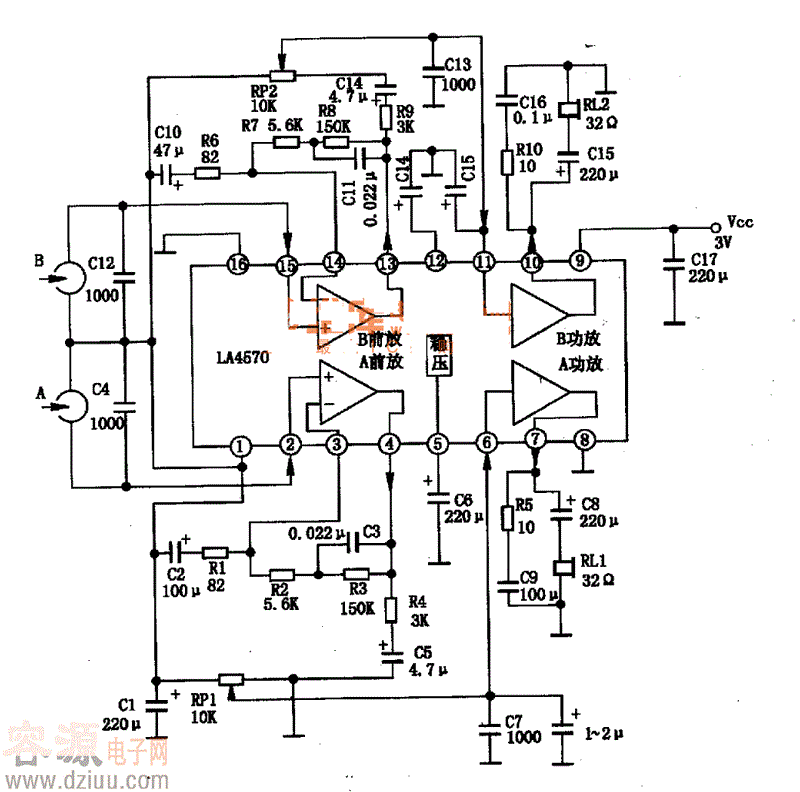 LA4570集成塊的內電路方框圖及典型應用電路