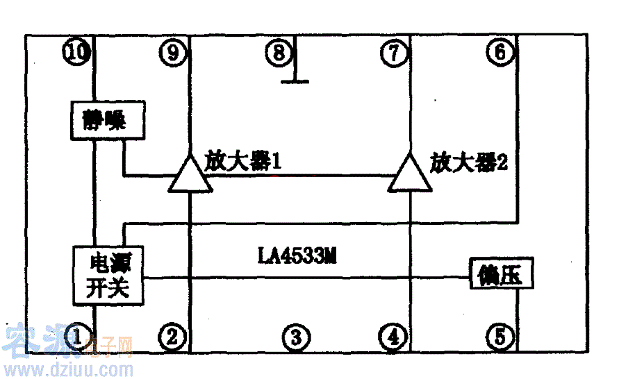 LA4533M-雙聲道音頻<a href=http://m.flswjt.cn/tags-etagid60-0.html target=_blank class=infotextkey>功放集成電路</a>圖