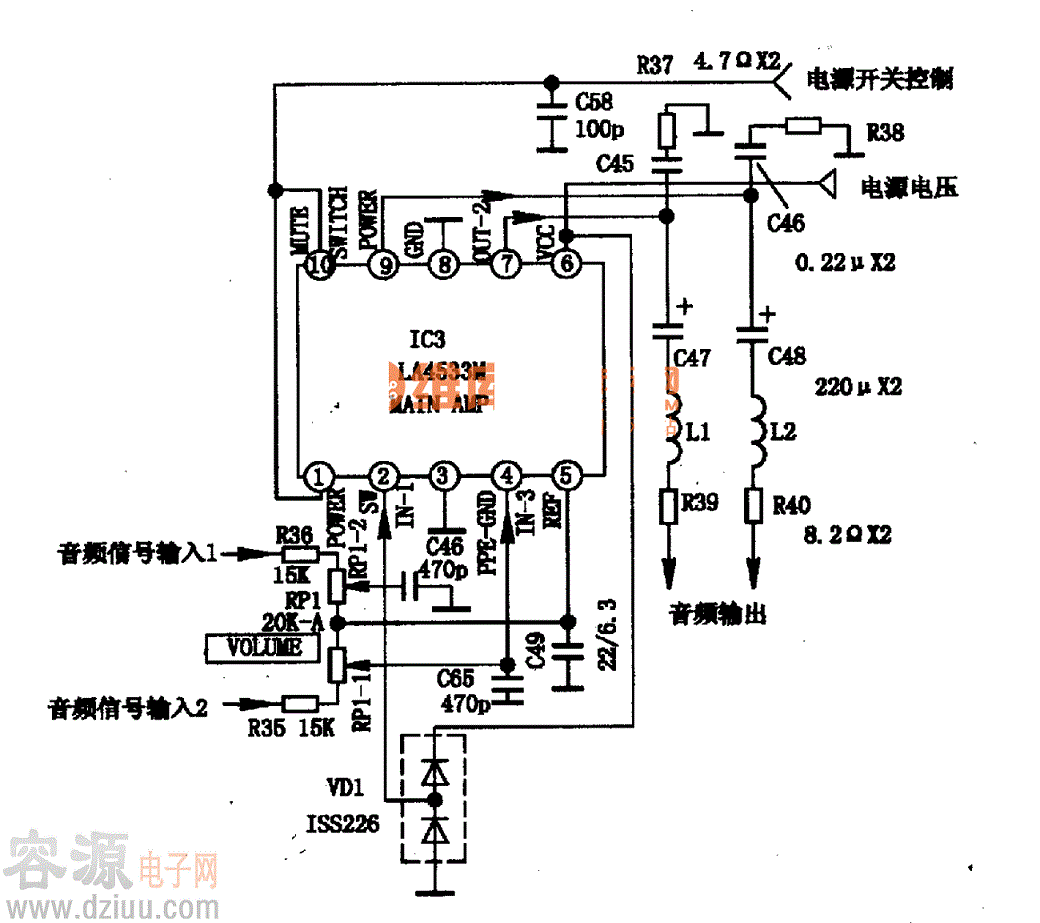 LA4533  M集成塊的典型應用電路