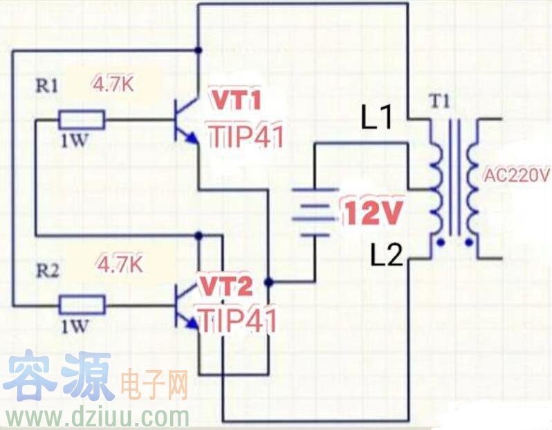 兩個三極管構(gòu)成的<a href=http://m.flswjt.cn/nbq/ target=_blank class=infotextkey>逆變器電路圖</a>