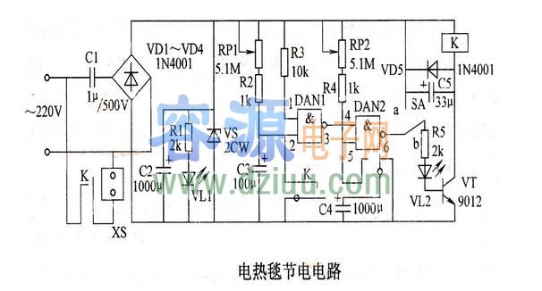 電熱毯節電電路圖(CD4011)