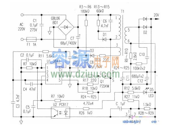 聯想筆記本電源適配器電路圖 聯想筆記本電腦電源適配器電路圖(UC3843)