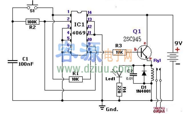 應用CD4069輕觸電子開關電路圖