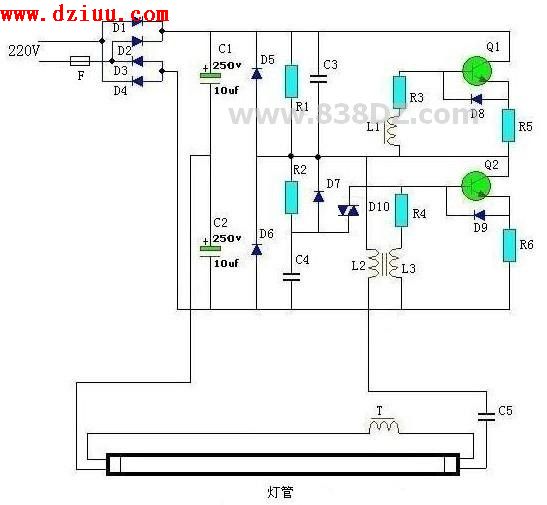 熒光燈電子鎮(zhèn)流器原理圖