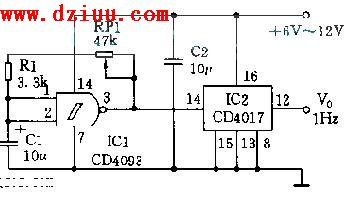 簡易的秒脈沖發生器電路圖
