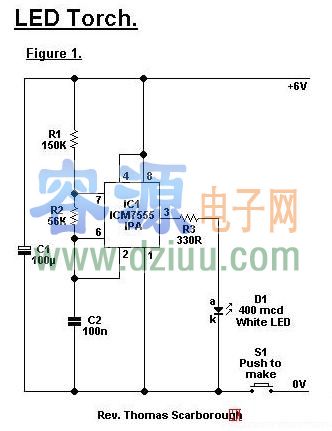基于7555簡易LED手電筒電路圖