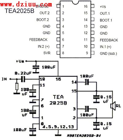 TEA2025B<a href=http://m.flswjt.cn/gongfangdianlu/ target=_blank class=infotextkey>功放電路</a>圖
