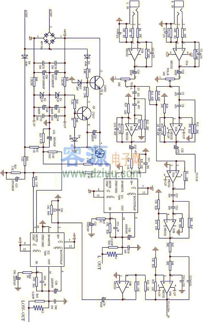 TDA7294制作的 200W 2.1低音炮電路圖(二)