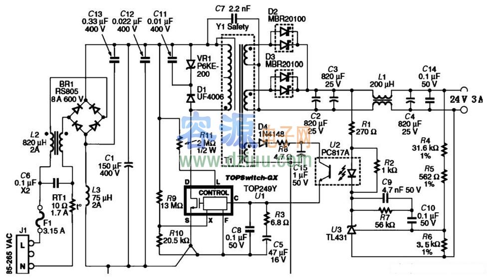 開關電源電路原理圖(TOP249Y)