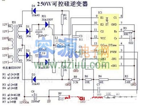 使用TL494制作250W可控硅逆變器電路