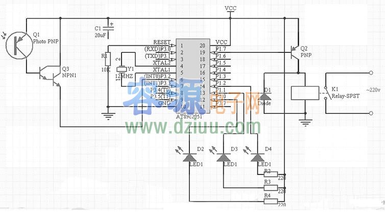 應用AT89C2051單片機控制的光電遙控開關電路圖