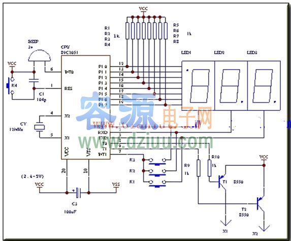 AT89C2051設(shè)計(jì)的多功能倒計(jì)時(shí)器電路