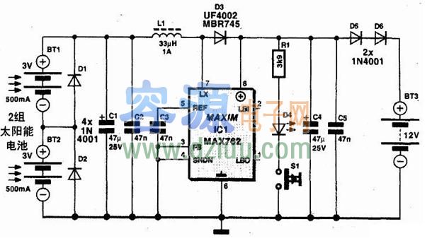 推薦太陽能用密封式鉛酸蓄電池充電器電路圖
