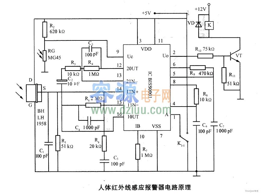 簡易人體紅外線感應報警器電路圖