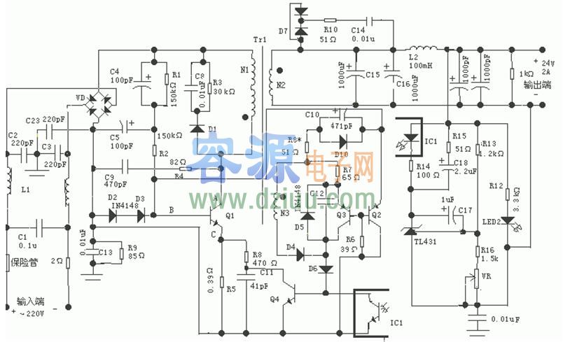 自激24V開關(guān)電源電路圖